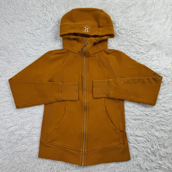 lululemon athletica Tops - Lululemon Sweater Womens 6 Mustard Yellow Scuba Hoodie Fleece Full Zip Pockets